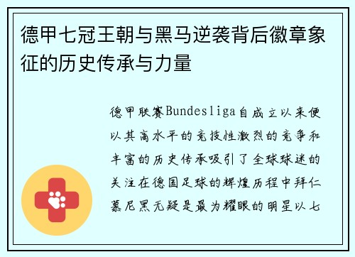 德甲七冠王朝与黑马逆袭背后徽章象征的历史传承与力量